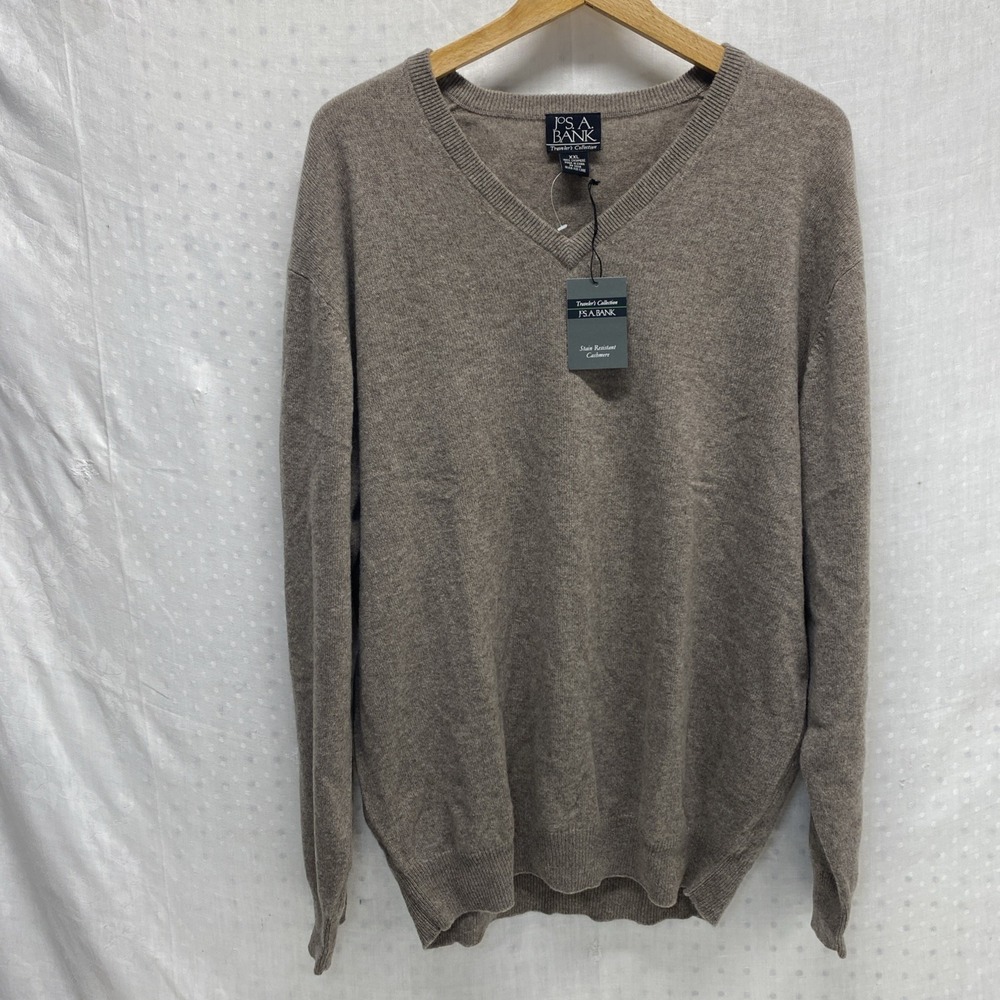 JOS A BANK Travelers‎ V-Neck Pullover Stain Resistant Cashmere Sweater XXL Brown